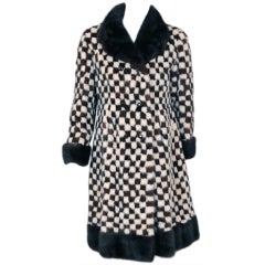 Retro 1950's Schiaparelli Checkered Mink Fur Double-Breasted Coat