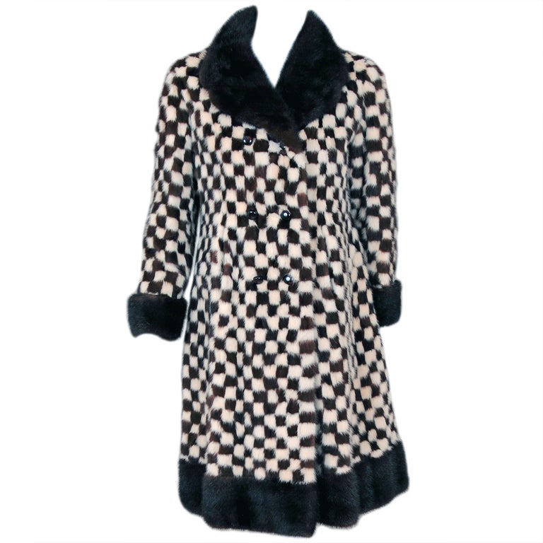 1950's Schiaparelli Checkered Mink Fur Double-Breasted Coat