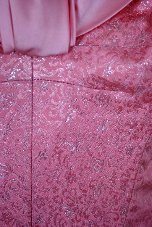 1950's Metallic Pink Silk-Brocade Hourglass Trained Goddess Gown 2