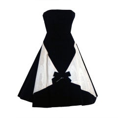 1950's Bob Bugnand Paris Black & White Strapless Party Dress