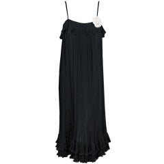 1970's Chanel Heavily-Pleated Black Silk-Chiffon Cocktail Dress