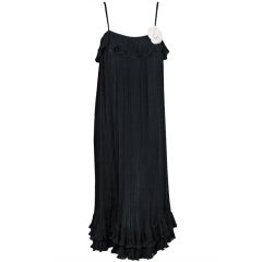 Retro 1970's Chanel Heavily-Pleated Black Silk-Chiffon Cocktail Dress