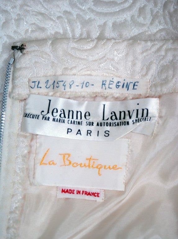 1960's Jeanne Lanvin White Silk Brocade Strapless Cocktail Dress 3