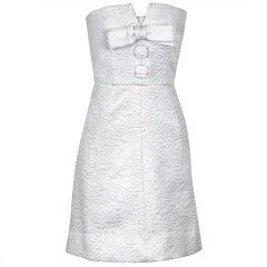 1960's Jeanne Lanvin White Silk Brocade Strapless Cocktail Dress