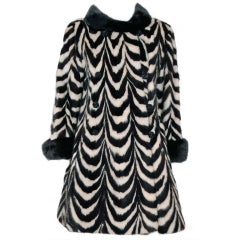 Vintage 1960's Luxurious Op-Art Stripe Mink-Fur Double-Breasted Coat