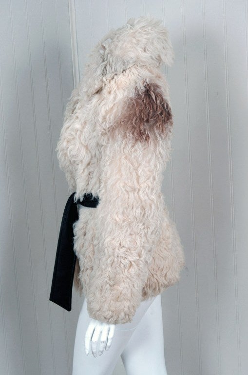 1960's Exquisite Mongolian Ivory Fur Belted Cropped Coat Jacket 1