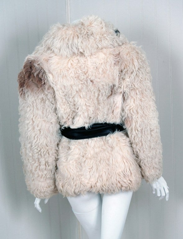 1960's Exquisite Mongolian Ivory Fur Belted Cropped Coat Jacket 3