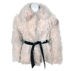1960's Exquisite Mongolian Ivory Fur Belted Cropped Coat Jacket