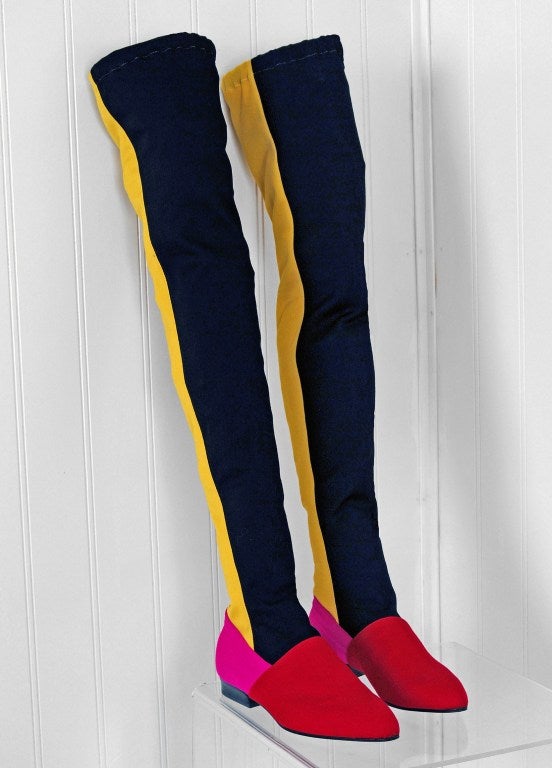 Women's 1980's Gianni Versace Couture Block Color Thigh-High Boots