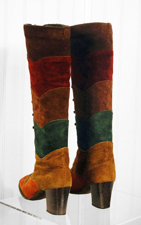 1960's gucci brown lether boots with red stripe