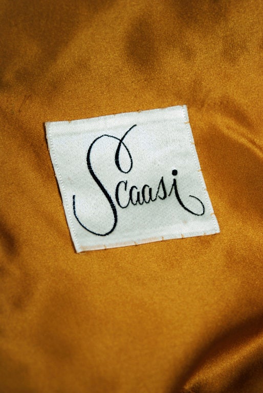 1950's Scaasi Strapless Golden Satin & Black Velvet Evening Gown With Jacket 2