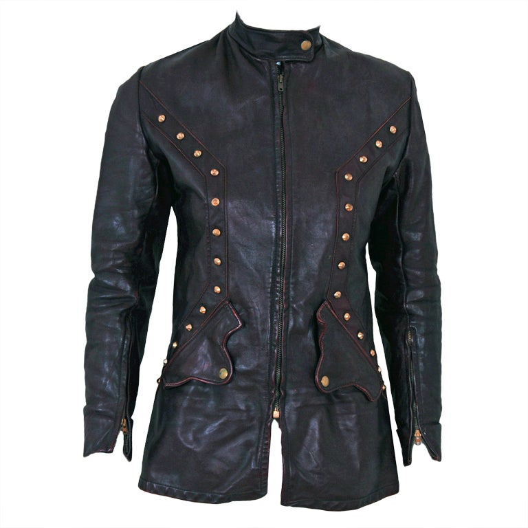 1970's Maroon Gold-Studded Leather Motocycle Biker Jacket at 1stdibs