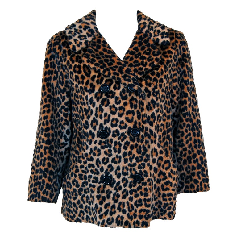 1960's Somali Leopard-Print Faux Fur Double-Breasted Jacket Coat