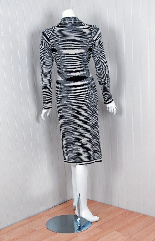 1970's Missoni Op-Art Cashmere Knit Scarf-Neck Sweater Dress 1