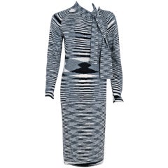 1970's Missoni Op-Art Cashmere Knit Scarf-Neck Sweater Dress
