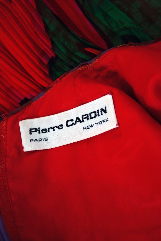 1968 Pierre Cardin Colorful Psychedelic Pleated Silk-Chiffon Mod Mini Dress 1