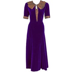 robe de thé en velours violet Paquin Haute-Couture des années 1930