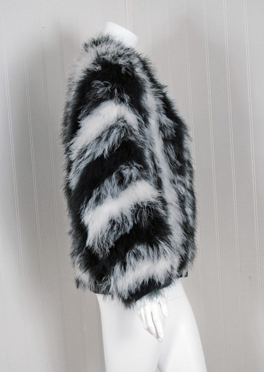 1970's Yves Saint Laurent Black & White Marabou-Feather Jacket 1