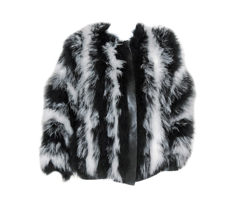 1970's Yves Saint Laurent Black & White Marabou-Feather Jacket