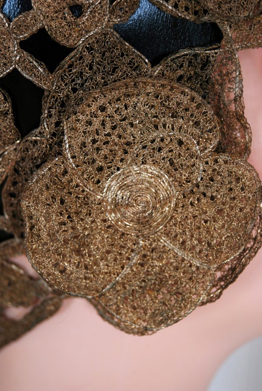 1920's Metallic-Gold Lame Floral Applique Cut-Out Cloche Hat 1