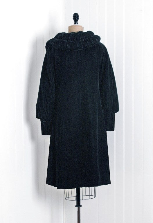 1930's Chanel Adaptation Black Ruched Silk-Velvet Deco Jacket Coat 1