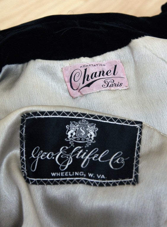 1930's Chanel Adaptation Black Ruched Silk-Velvet Deco Jacket Coat 2