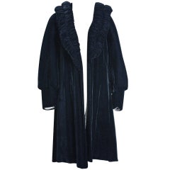 1930's Chanel Adaptation Black Ruched Silk-Velvet Deco Jacket Coat