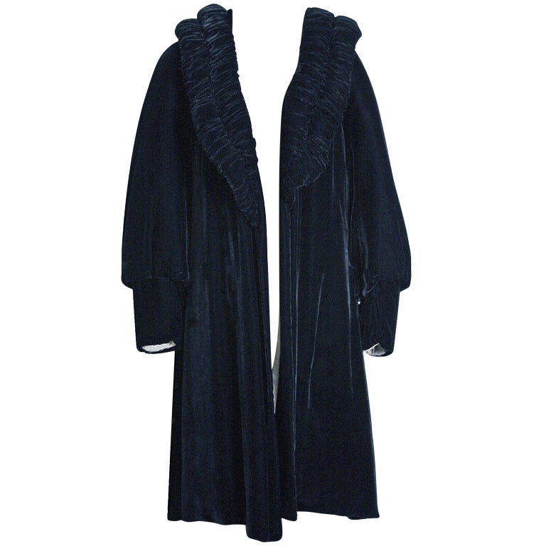 1930's Chanel Adaptation Black Ruched Silk-Velvet Deco Jacket Coat at ...