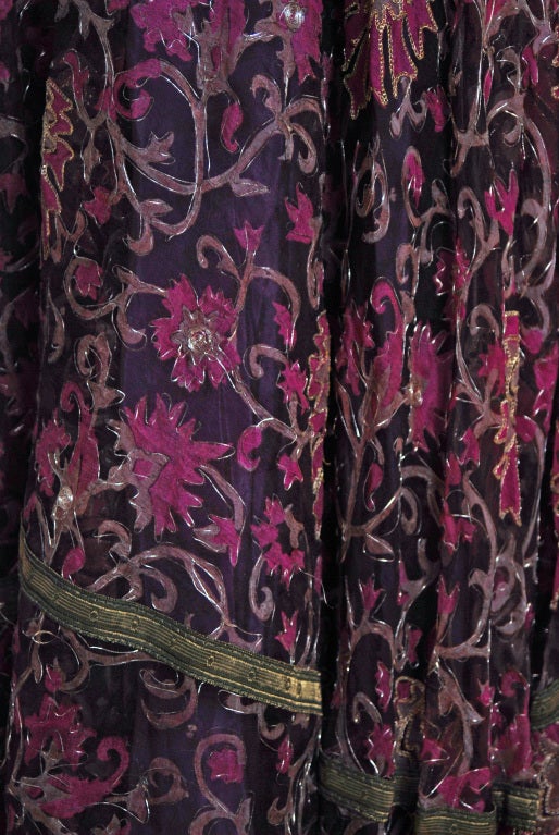 1970's Thea Porter Metallic Threaded Floral Print-Silk Dress 2