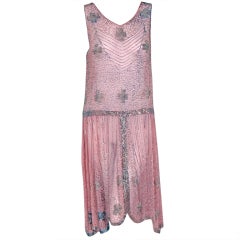 1920's French Champange-Pink Beaded Silk-Chiffon Flapper Dress