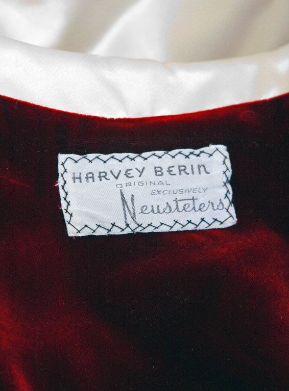 1950's Harvey Berin Beaded Ivory Satin and Red Velvet Evening Gown Coat ...