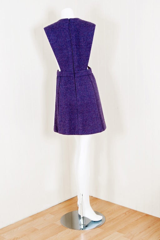 Women's 1960's Pierre Cardin Lilac-Purple Wool Space-Age Pinafore Dress