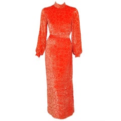 Vintage 1960's Rudi Gernreich Tangerine Cut Silk-Velvet Belted Dress