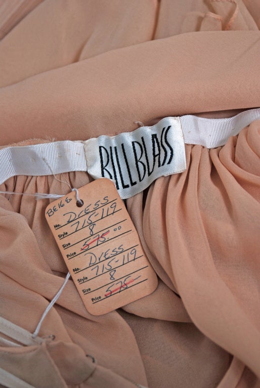 1970's Bill Blass Nude Silk-Chiffon Ruffle Halter Backless Dress 3