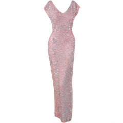 Retro 1950's Gene Shelly Pale-Pink Sequin Beaded Hourglass Gown
