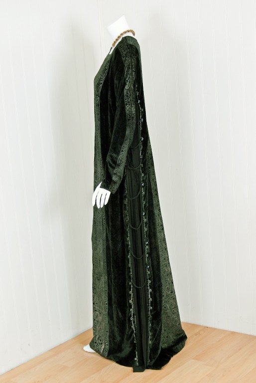 Women's or Men's 1925 Mariano Fortuny Couture Gold Metallic Stenciled Silk-Velvet Tabard Gown