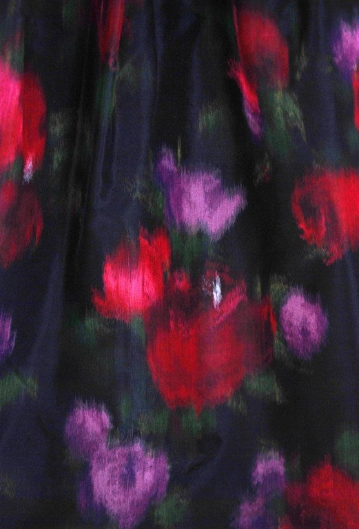 1950's Ceil Chapman Watercolor Silk Floral Print Strapless Party Dress In Excellent Condition In Beverly Hills, CA