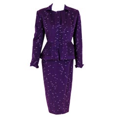 Vintage 1940's Lilli-Ann Royal Purple Deco Flecked-Wool Hourglass Suit