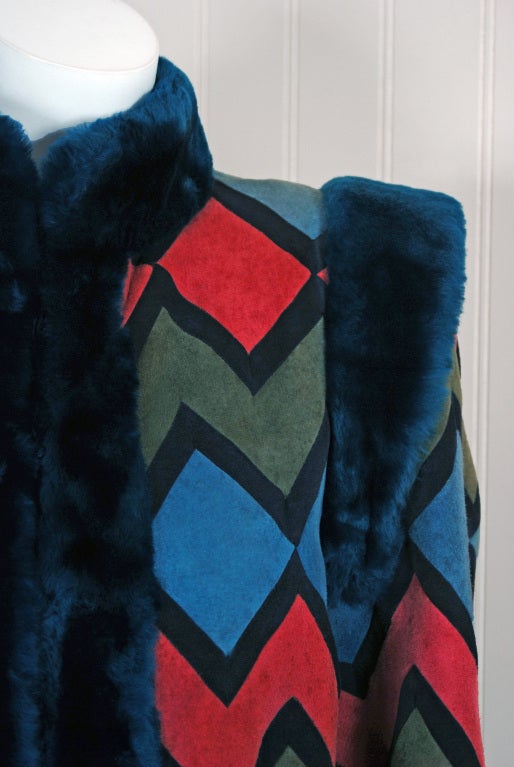 1970's Christian Dior Colorful Suede & Shearling Patchwork Coat 1