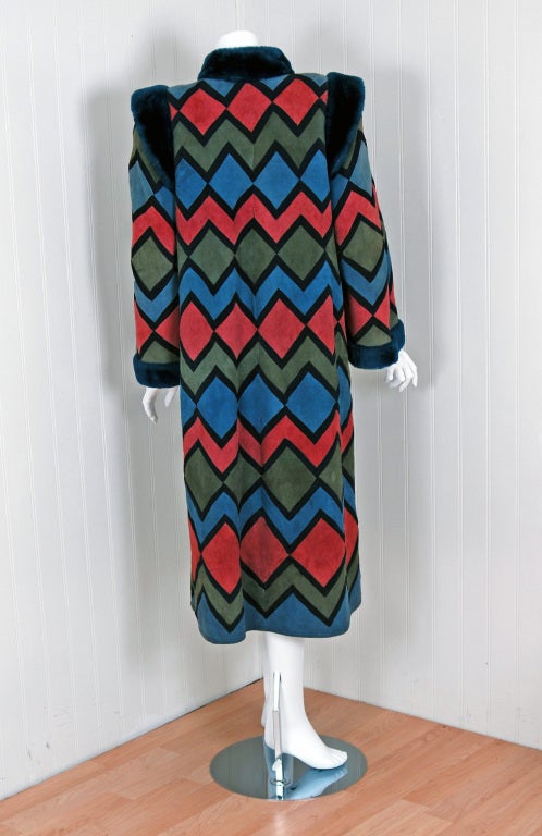 1970's Christian Dior Colorful Suede & Shearling Patchwork Coat 2