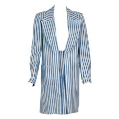 1960's Hermes Paris Blue & Ivory Pinstripe Wool Mod Skirt Jacket Suit Ensemble 2