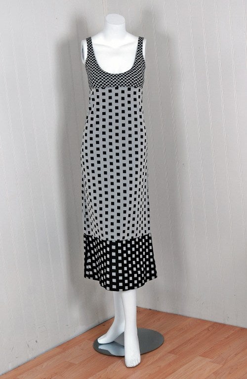 1971 Rudi Gernreich Op-Art Gray & Black Checkered Dress & Vest