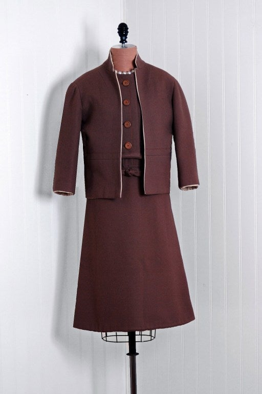 1961 Christian Dior Haute-Couture Mocha and Ivory Wool Dress Suit at ...