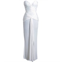 Vintage 1970's Vicky Tiel Heavily-Ruched White Strapless Goddess Gown