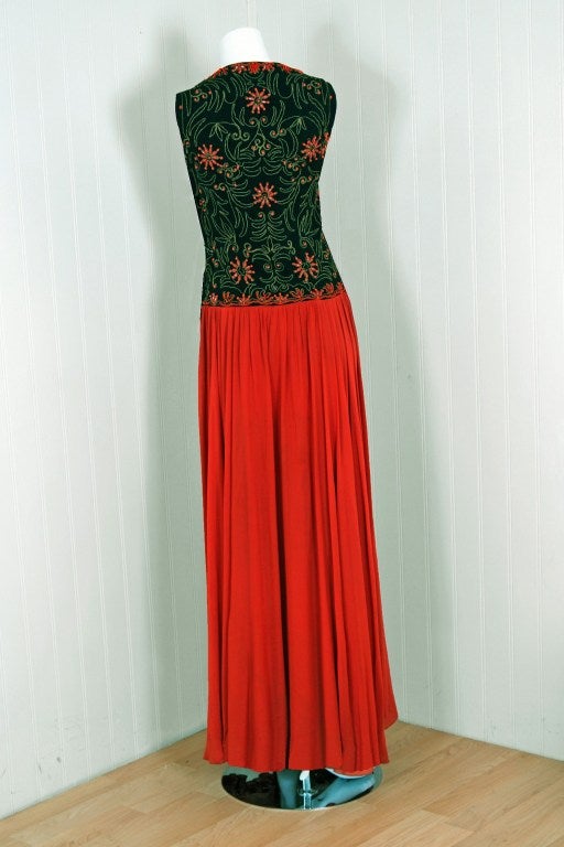1940's Ceil Chapman Embroidered Beaded Deco Silk-Chiffon Gown 3