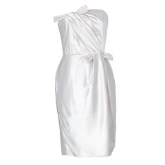 Vintage 1970's Bill Blass White-Satin Strapless Sculpted-Bows Dress