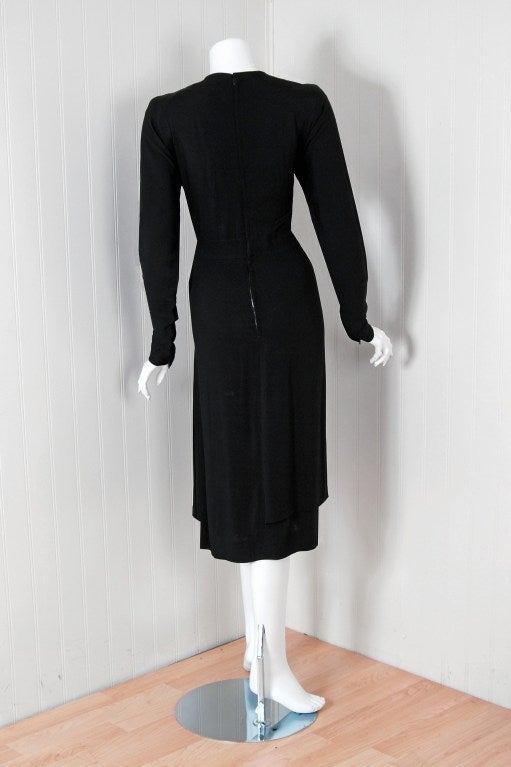 1940's Adrian Original Black Rayon Cut-Out Hourglass Dress 1