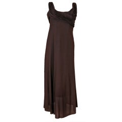 1940
s Madame Gres Chocolate Heavily Pleated Silk-Chiffon Dress