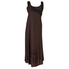 1940's Madame Gres Chocolate Heavily Pleated Silk-Chiffon Dress