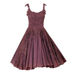 Retro 1950's Don Loper Metallic Mocha Chiffon & Chantilly-Lace Dress